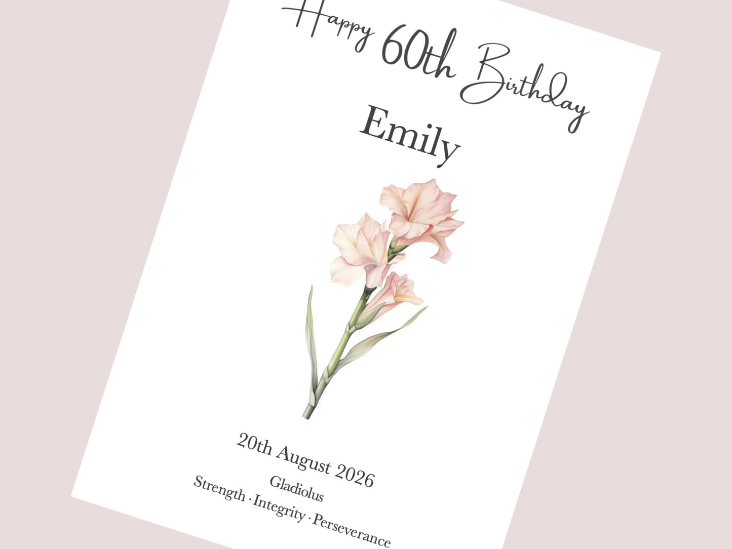 60th Birthday Gifts for Women | Personalised Birth Flower Print | Watercolour Illustration | A4, A5, Digital PDF