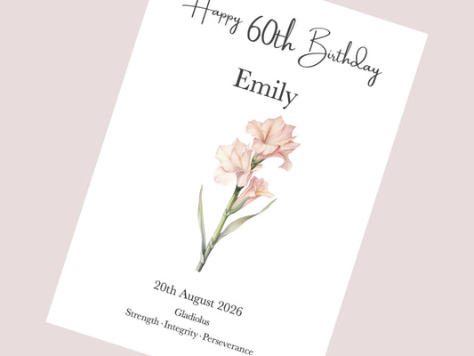60th Birthday Gifts for Women | Personalised Birth Flower Print | Watercolour Illustration | A4, A5, Digital PDF