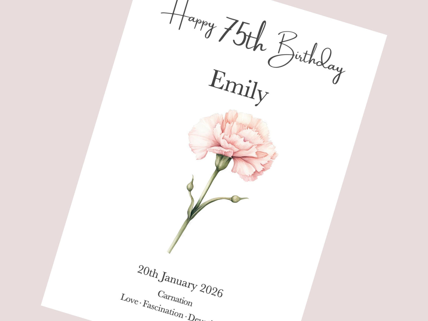 75th Birthday Gifts for Women | Personalised Birth Flower Art Print | Watercolour Illustration | A4, A5, Digital PDF