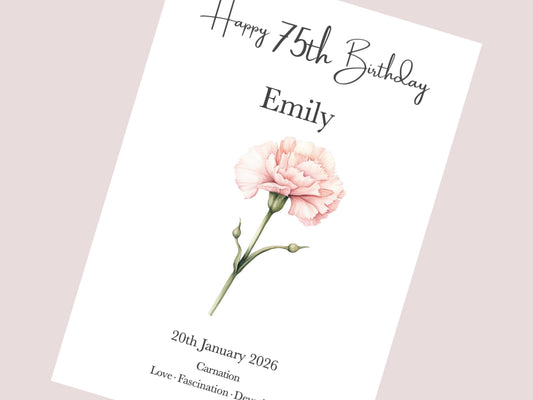 75th Birthday Gifts for Women | Personalised Birth Flower Art Print | Watercolour Illustration | A4, A5, Digital PDF