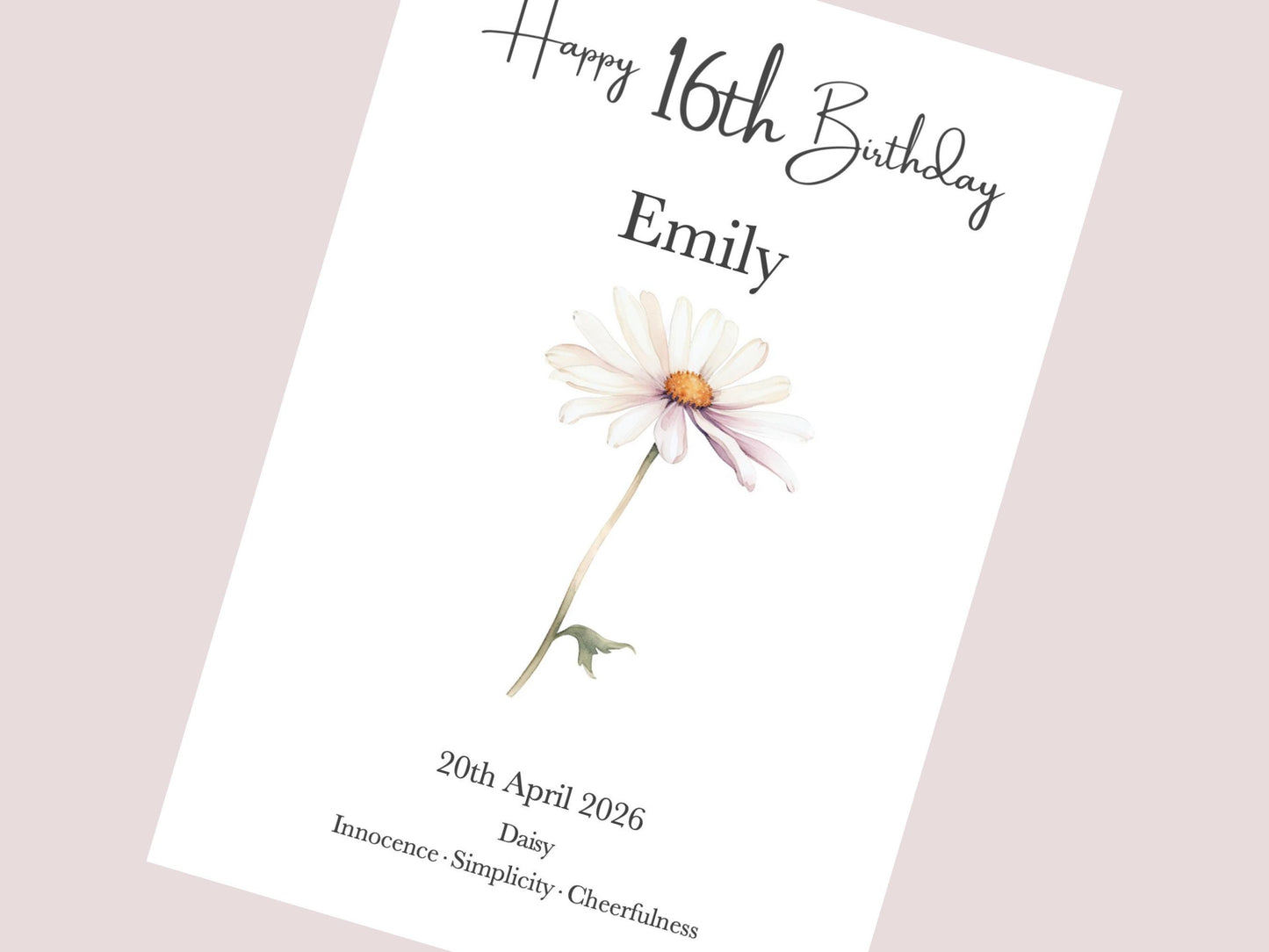 16th Birthday Gifts | Personalised Birth Flower Art Print | Watercolour Illustration | A4, A5, Digital PDF