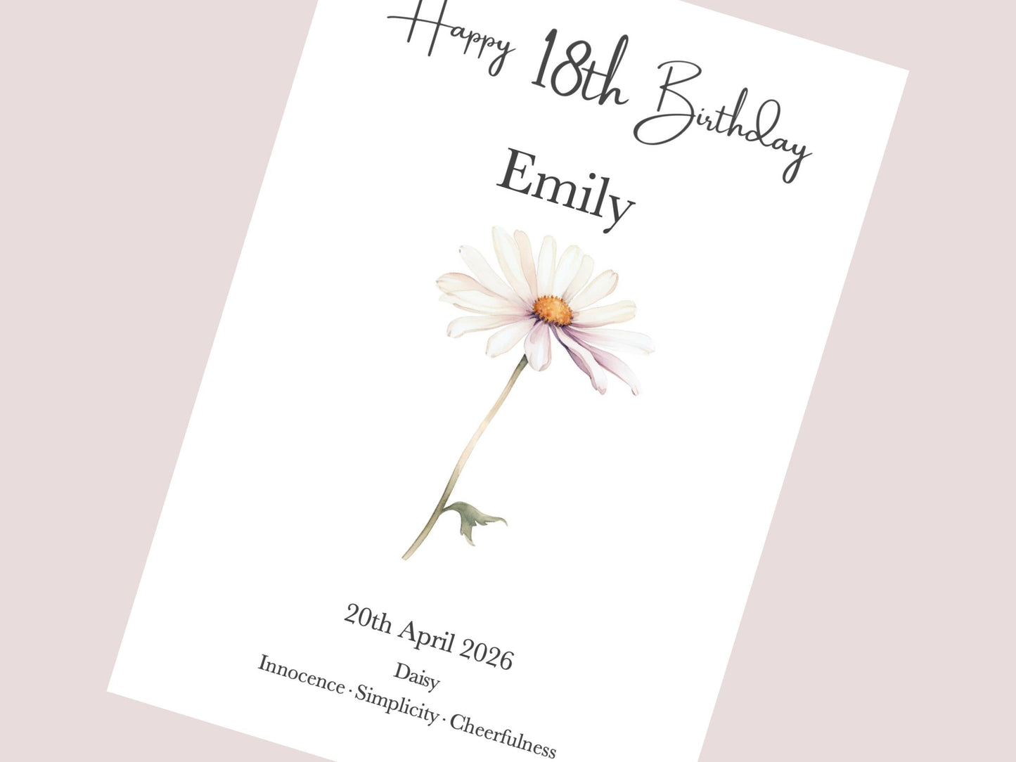 18th Birthday Gift For Girl | Personalised Birth Flower Art Print | Watercolour Illustration | A4, A5, Digital PDF