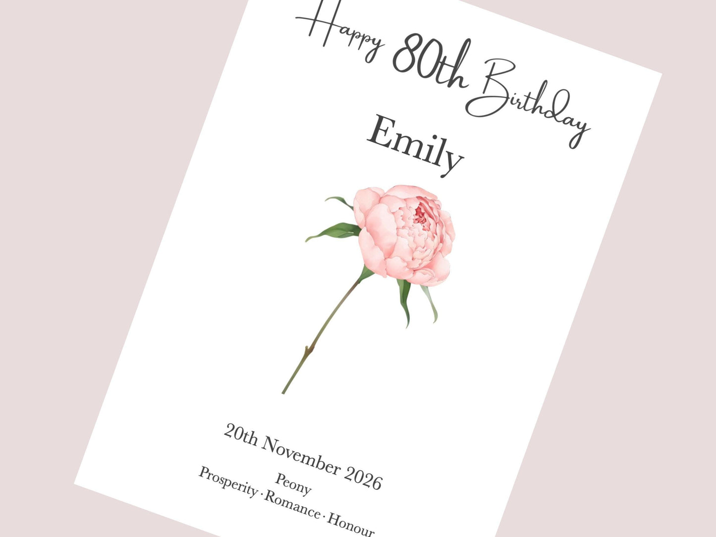 80th Birthday Gifts for Her | Personalised Birth Flower Print | Watercolour Illustration | A4, A5, Digital PDF