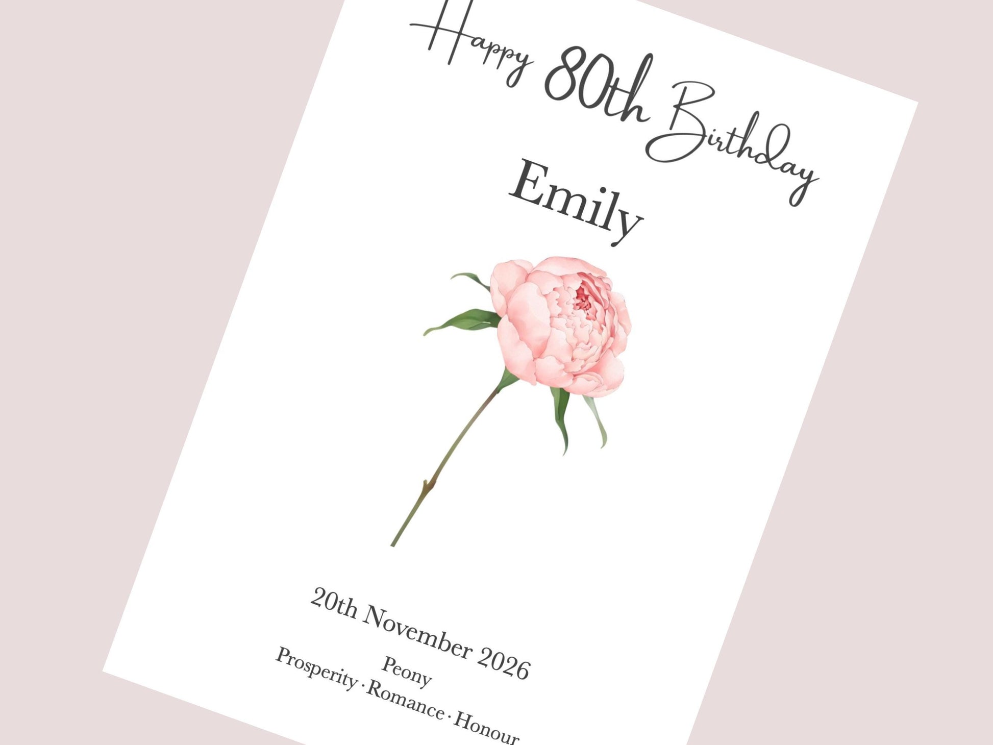 80th Birthday Gifts for Her | Personalised Birth Flower Print | Watercolour Illustration | A4, A5, Digital PDF