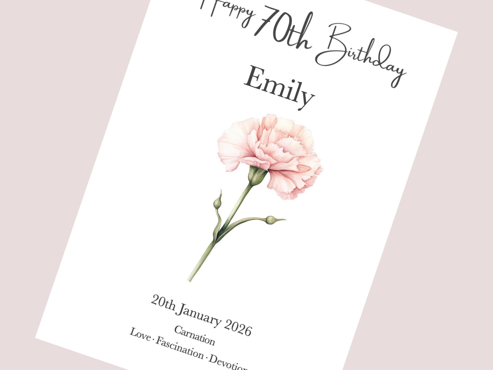 70th Birthday Gift for Women | Personalised Birth Flower Art Print | Watercolour Illustration | A4, A5, Digital PDF