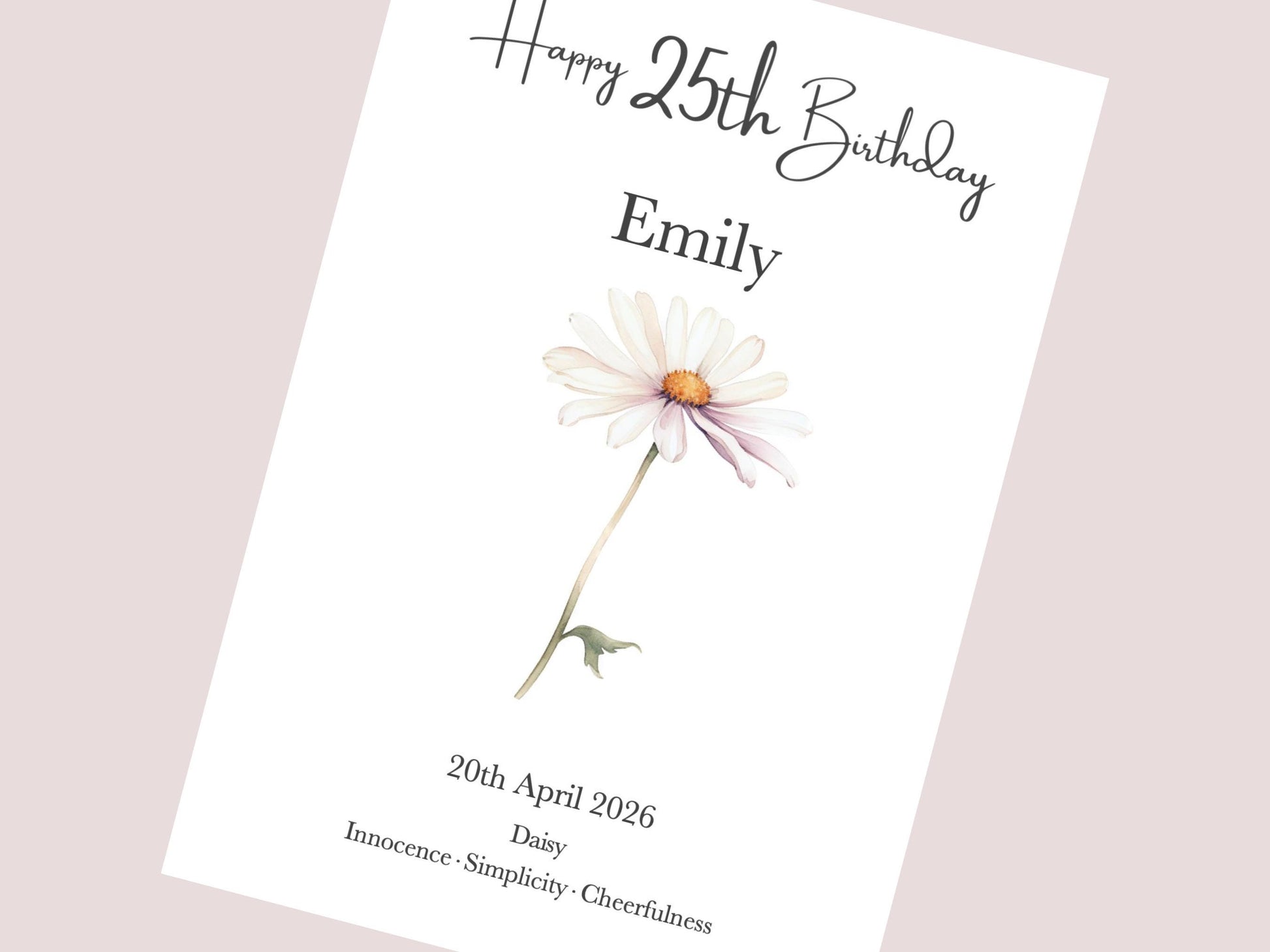 25th Birthday Gift for Her | Personalised Birth Flower Art Print | Watercolour Illustration | A4, A5, Digital PDF