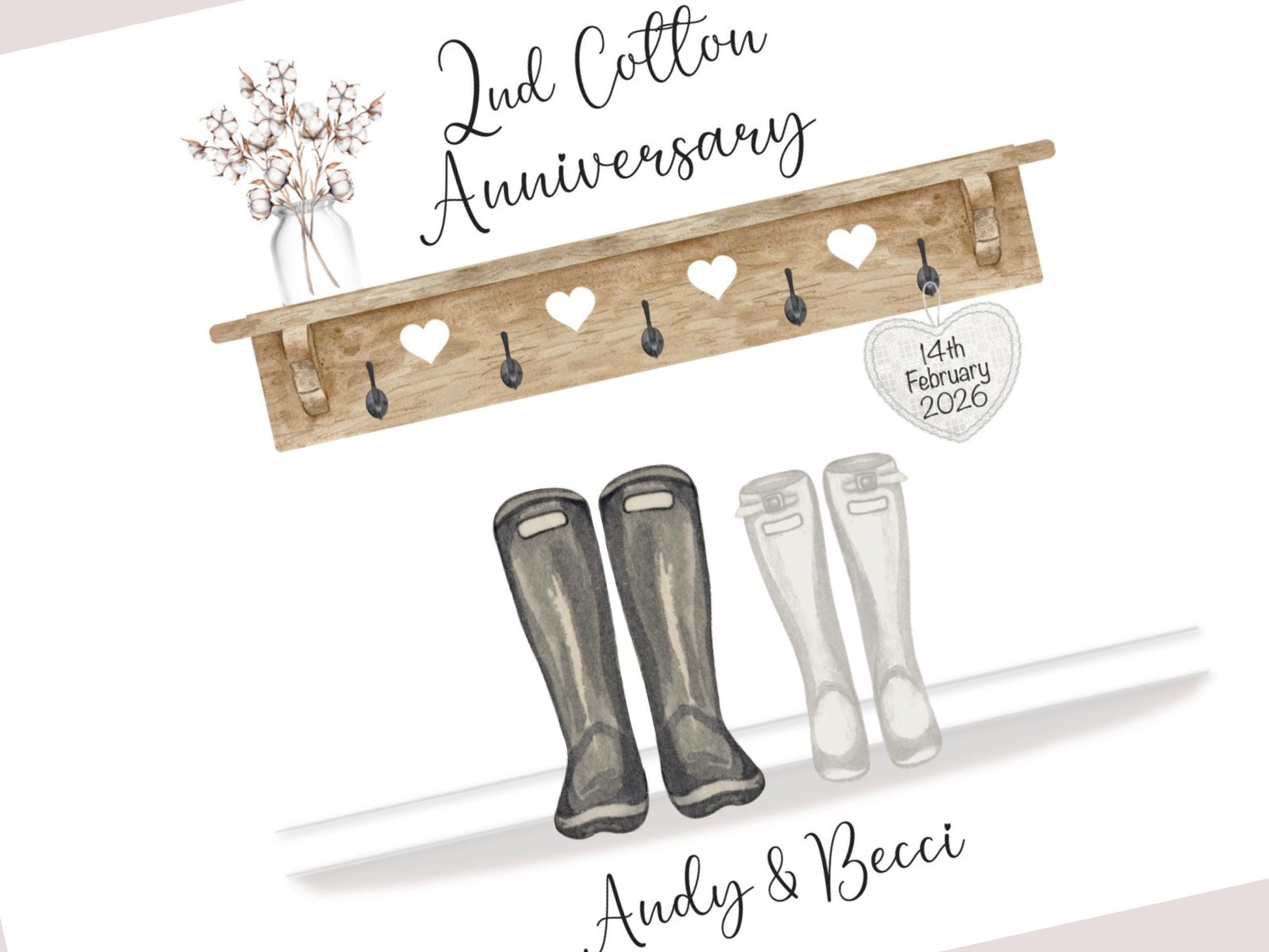 2nd Anniversary Gift, Personalised Print, Cotton Wedding Anniversary Gifts, A4, A5, Digital PDF