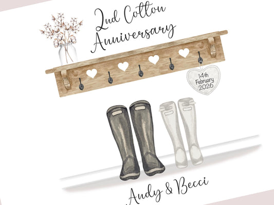 2nd Anniversary Gift, Personalised Print, Cotton Wedding Anniversary Gifts, A4, A5, Digital PDF