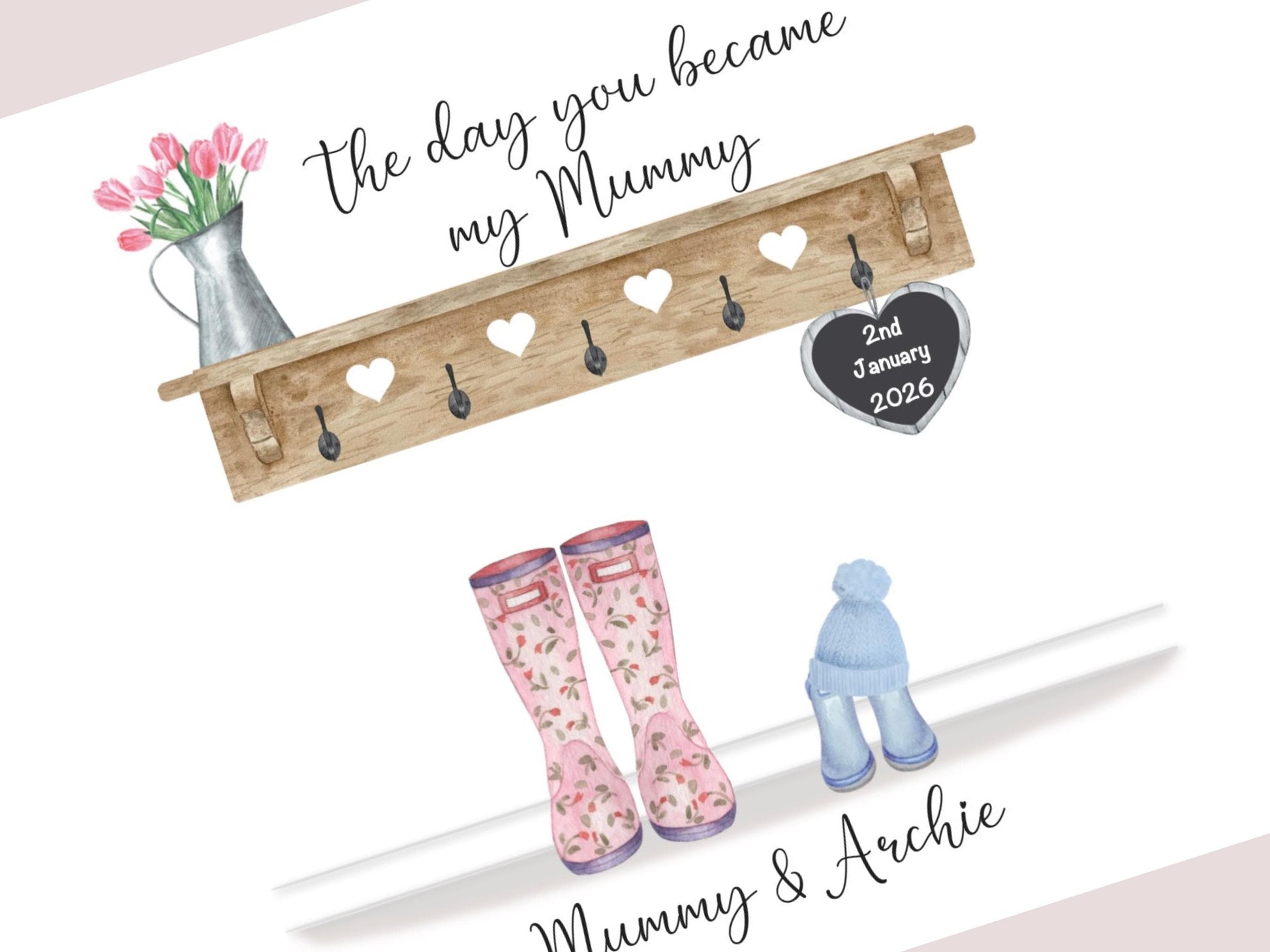 The day you became my mummy personalised Print, Presents for new Mums, Newborn Gifts Girl or Boy, A4, A5, Digital PDF