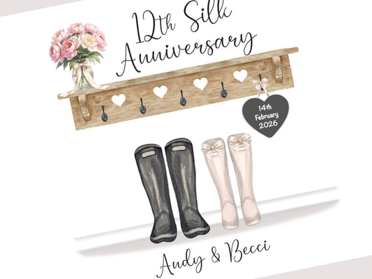 Silk Anniversary Gifts | Personalised 12th Wedding Anniversary Print | 12 Year Anniversary Gift | A4, A5, Digital PDF
