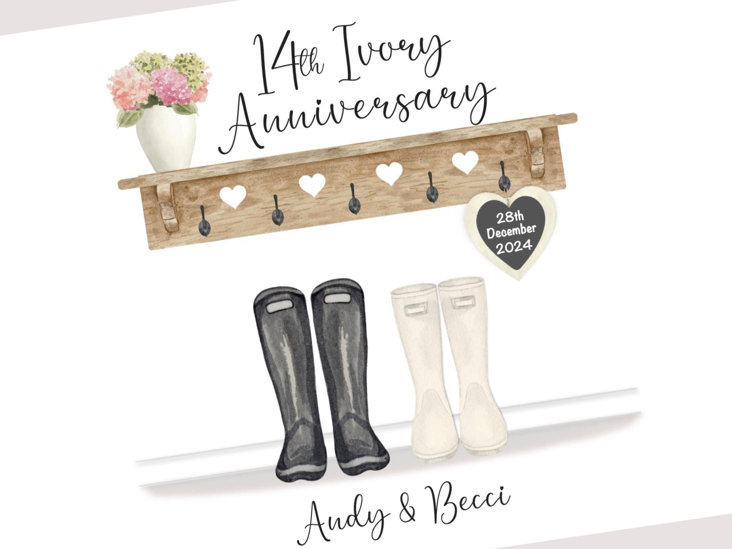 14th Anniversary Gift, Personalised Ivory Wedding Anniversary Print, 14 Year Anniversary Gift, A4, A5, Digital PDF