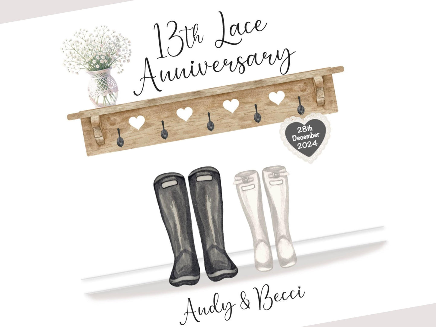 Lace Anniversary Gifts | Personalised 13th Wedding Anniversary Print | 13 Year Anniversary Gift | A4, A5, Digital PDF