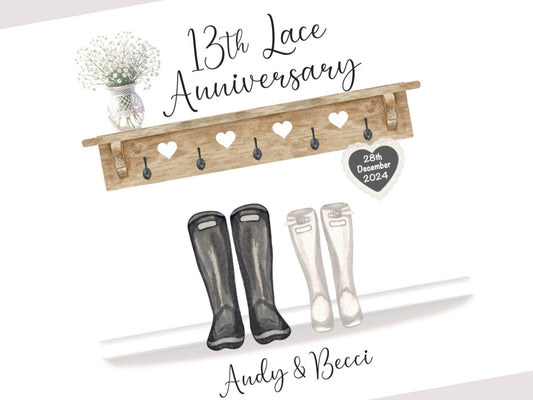 Lace Anniversary Gifts | Personalised 13th Wedding Anniversary Print | 13 Year Anniversary Gift | A4, A5, Digital PDF