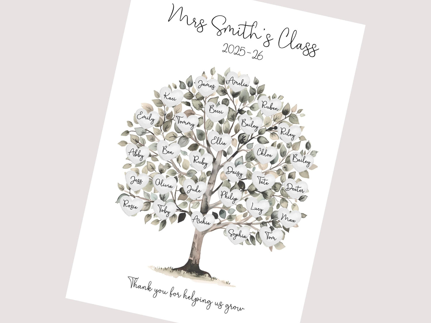 Personalised Teacher Whole Class Print, Thank You Gift from Class of 2026, Teacher Appreciation End Of Year Present, A4, Digital PDF
