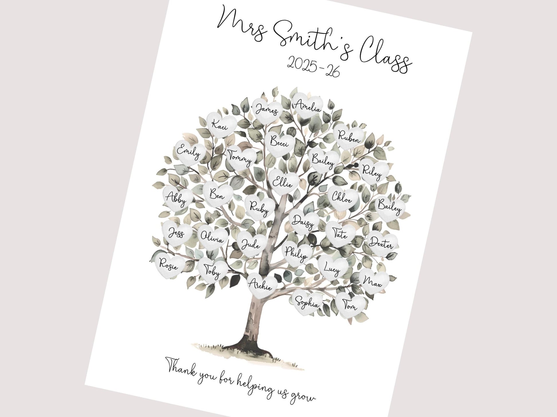 Personalised Teacher Whole Class Print, Thank You Gift from Class of 2026, Teacher Appreciation End Of Year Present, A4, Digital PDF
