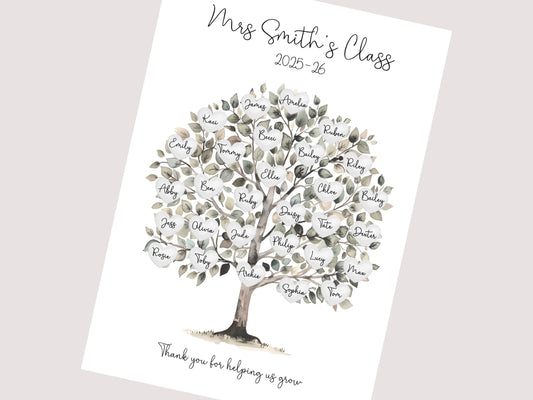 Personalised Teacher Whole Class Print, Thank You Gift from Class of 2026, Teacher Appreciation End Of Year Present, A4, Digital PDF