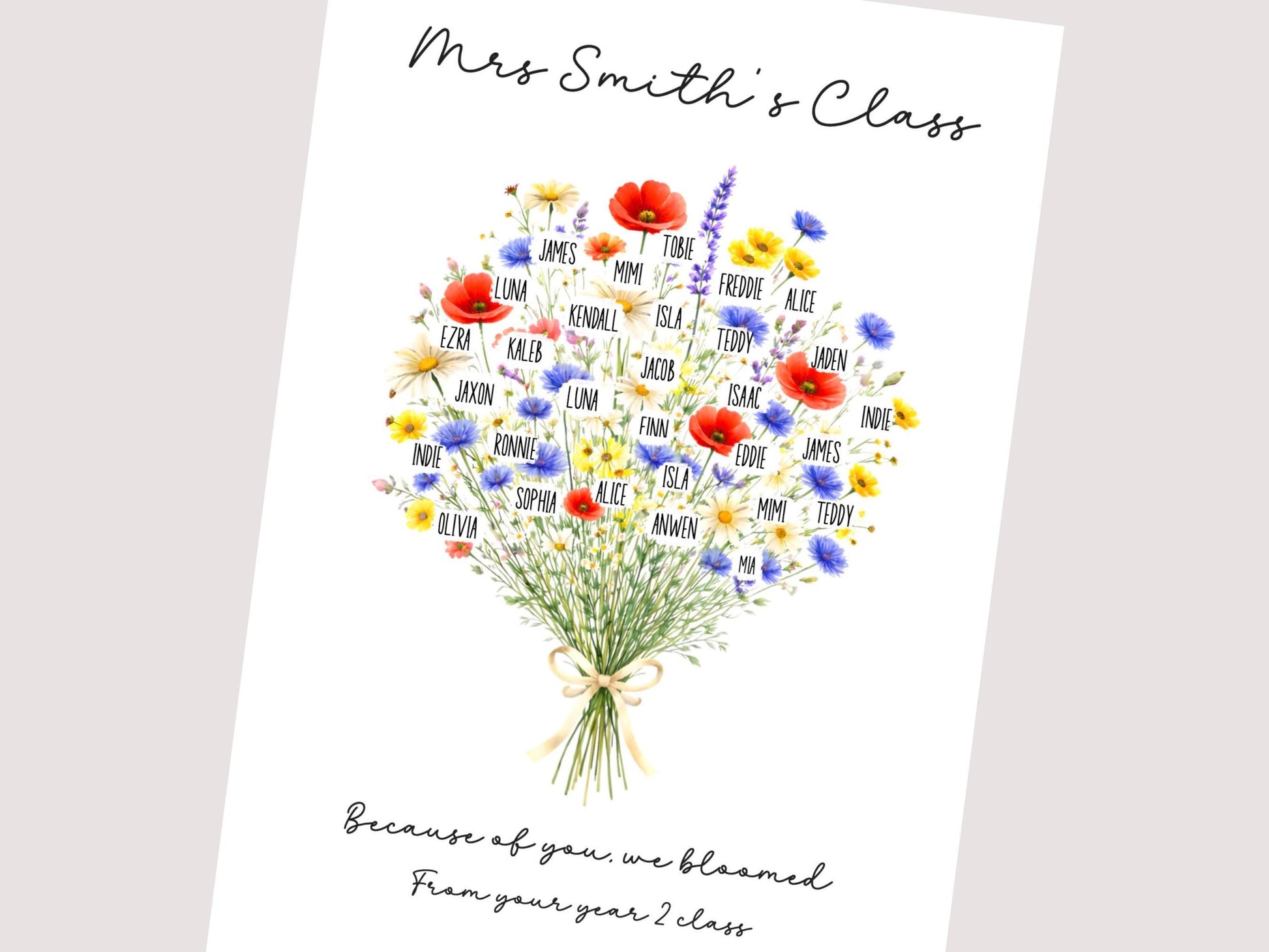 Personalised Teacher Whole Class Wildflower Print, Thank You Gift from Class of 2026, Teacher Appreciation End Of Year Present, A4, PDF