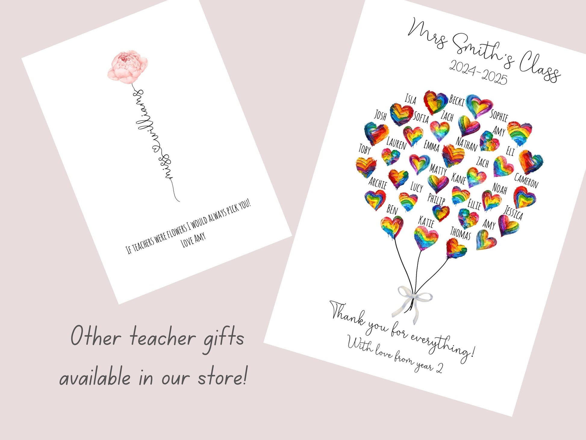 Personalised Teacher Whole Class Print, Thank You Gift from Class of 2026, Teacher Appreciation End Of Year Present, A4, Digital PDF