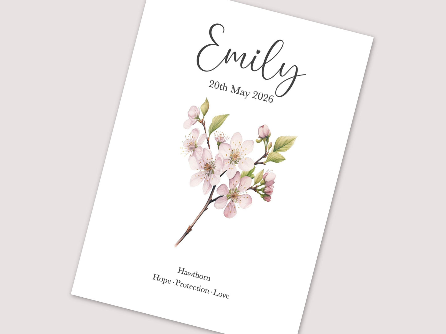 May Birthday Gift, Personalised May Birth Month Flower Print, Lily of the Valley or Hawthorn Wall Art, A4, A5, PDF