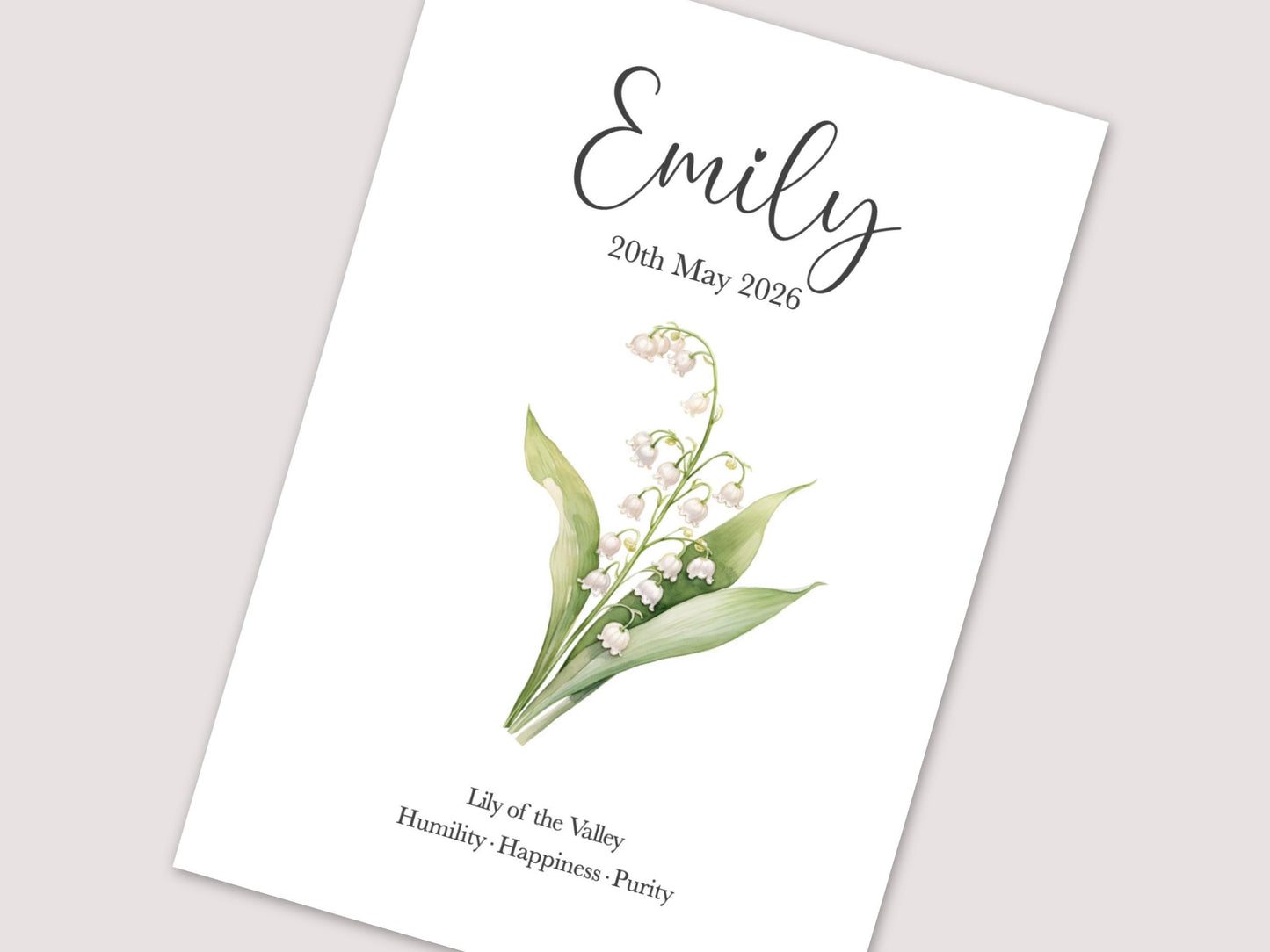 May Birthday Gift, Personalised May Birth Month Flower Print, Lily of the Valley or Hawthorn Wall Art, A4, A5, PDF