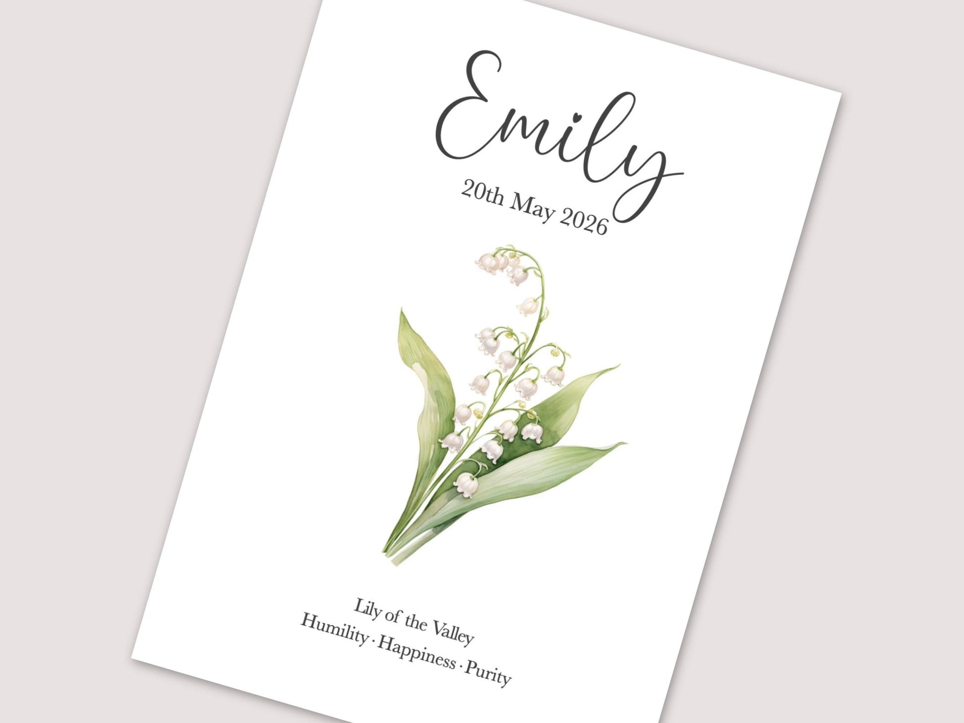 May Birthday Gift, Personalised May Birth Month Flower Print, Lily of the Valley or Hawthorn Wall Art, A4, A5, PDF