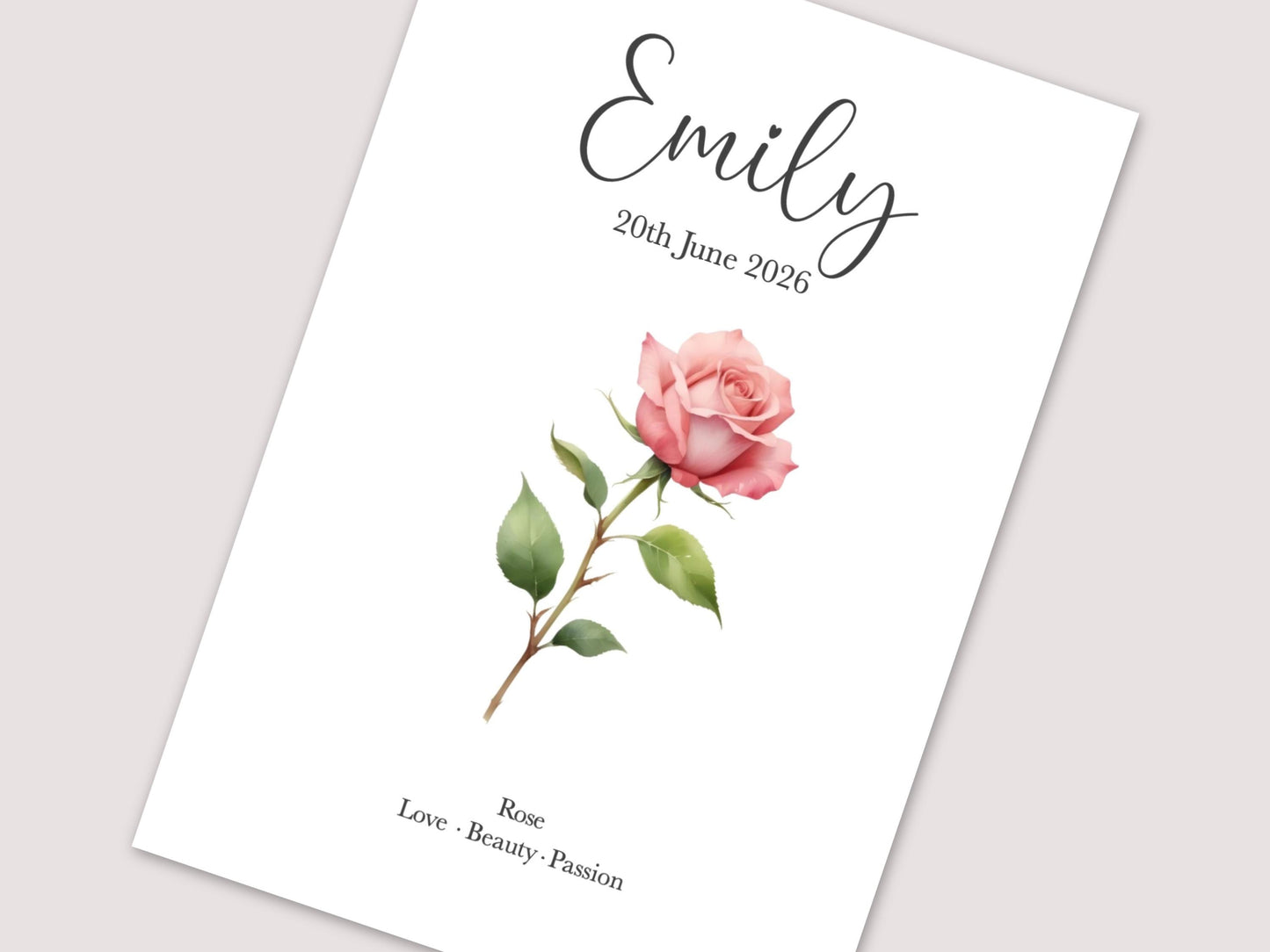 June Birthday Gift, Personalised June Birth Month Flower Print, Rose or Honeysuckle Wall Art, A4, A5, PDF