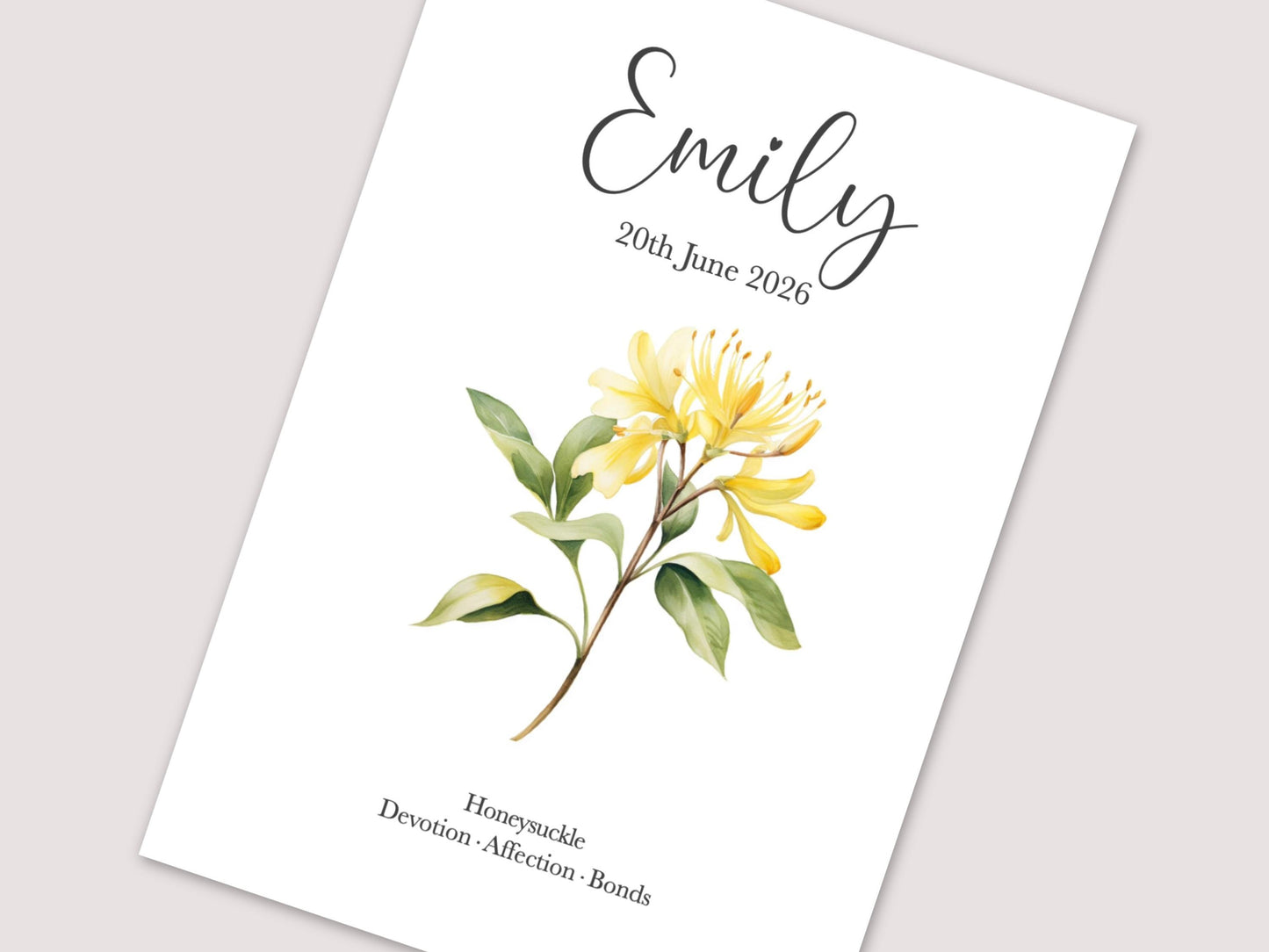 June Birthday Gift, Personalised June Birth Month Flower Print, Rose or Honeysuckle Wall Art, A4, A5, PDF