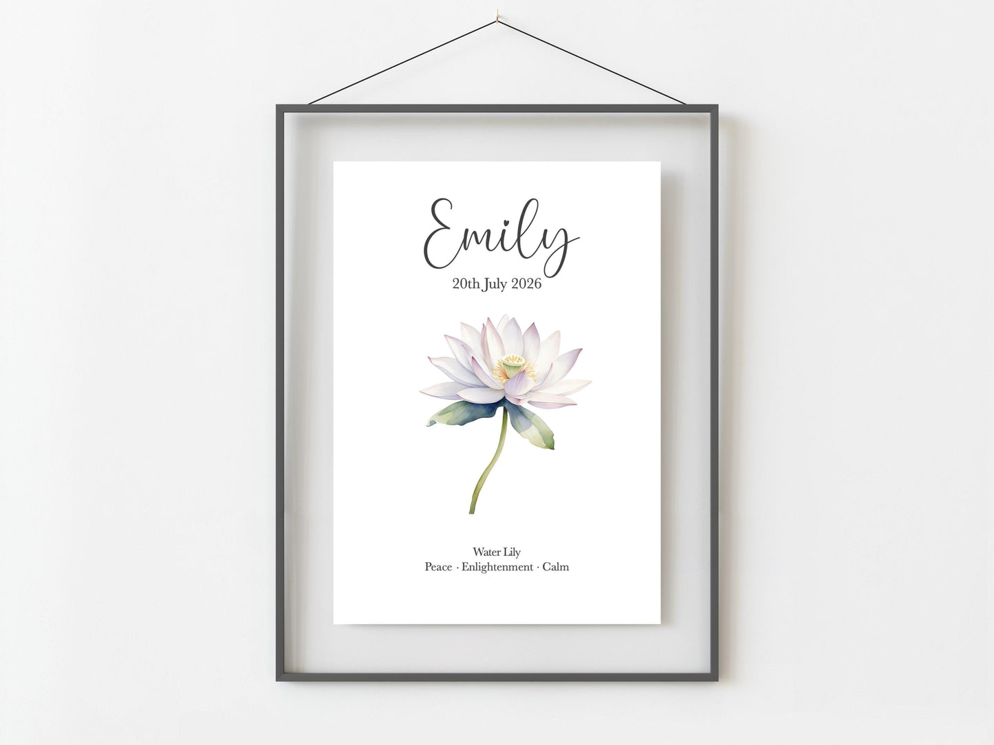 July Birthday Gift, Personalised July Birth Month Flower Print, Larkspur or Water Lily Wall Art, A4, A5, PDF