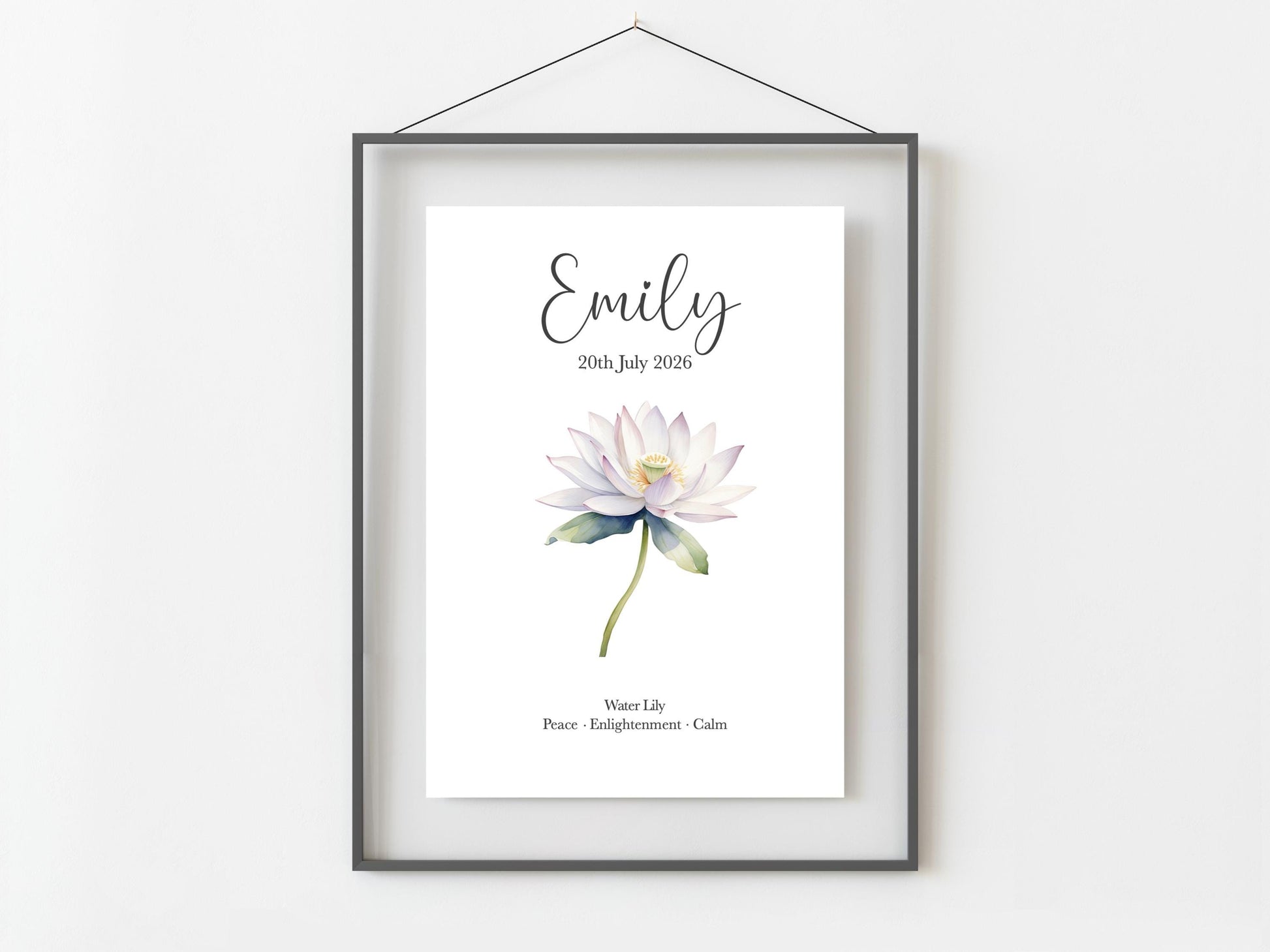 July Birthday Gift, Personalised July Birth Month Flower Print, Larkspur or Water Lily Wall Art, A4, A5, PDF