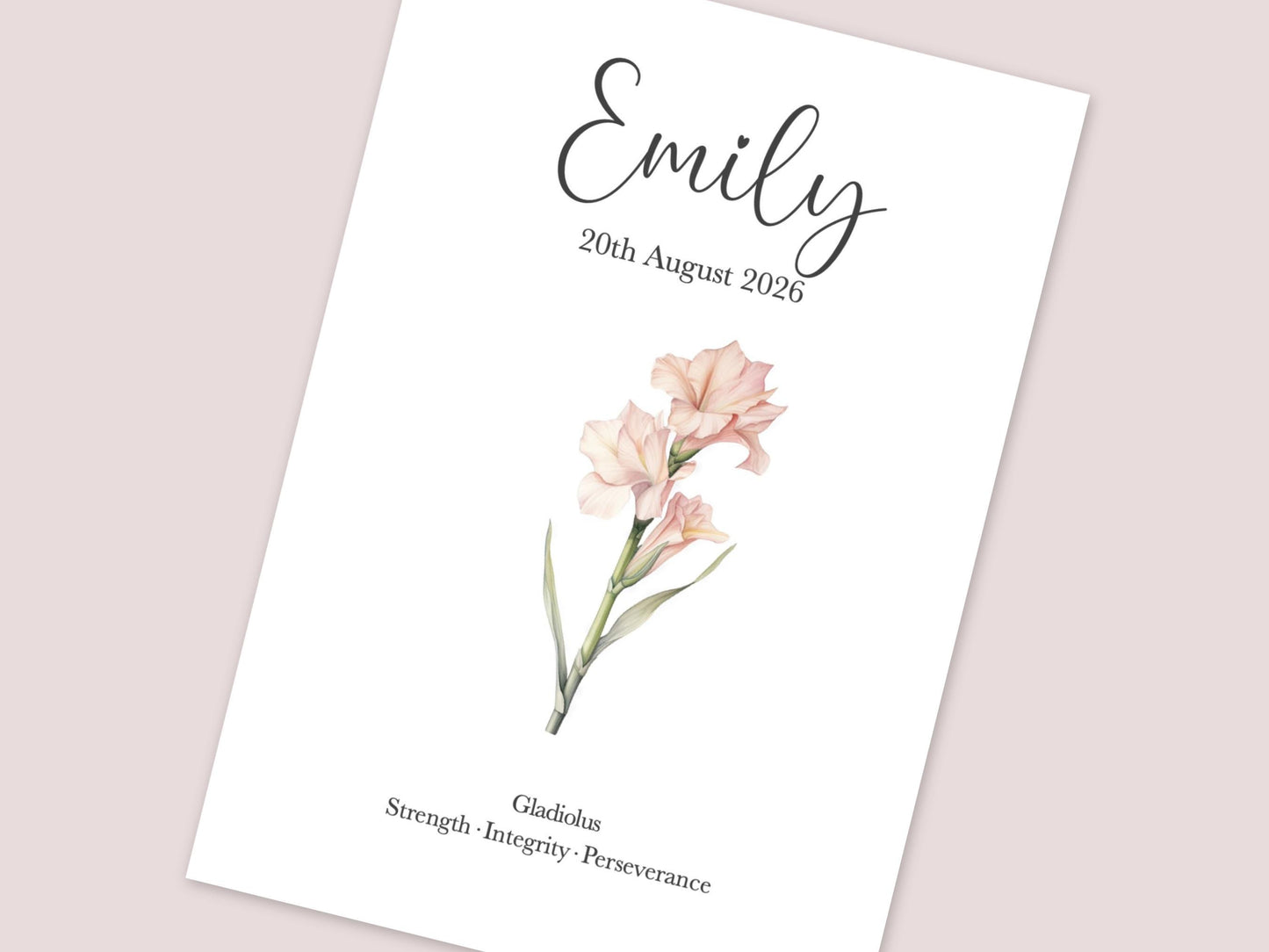 August Birthday Gift, Personalised August Birth Month Flower Print, Gladiolus or Poppy Wall Art, A4, A5, PDF