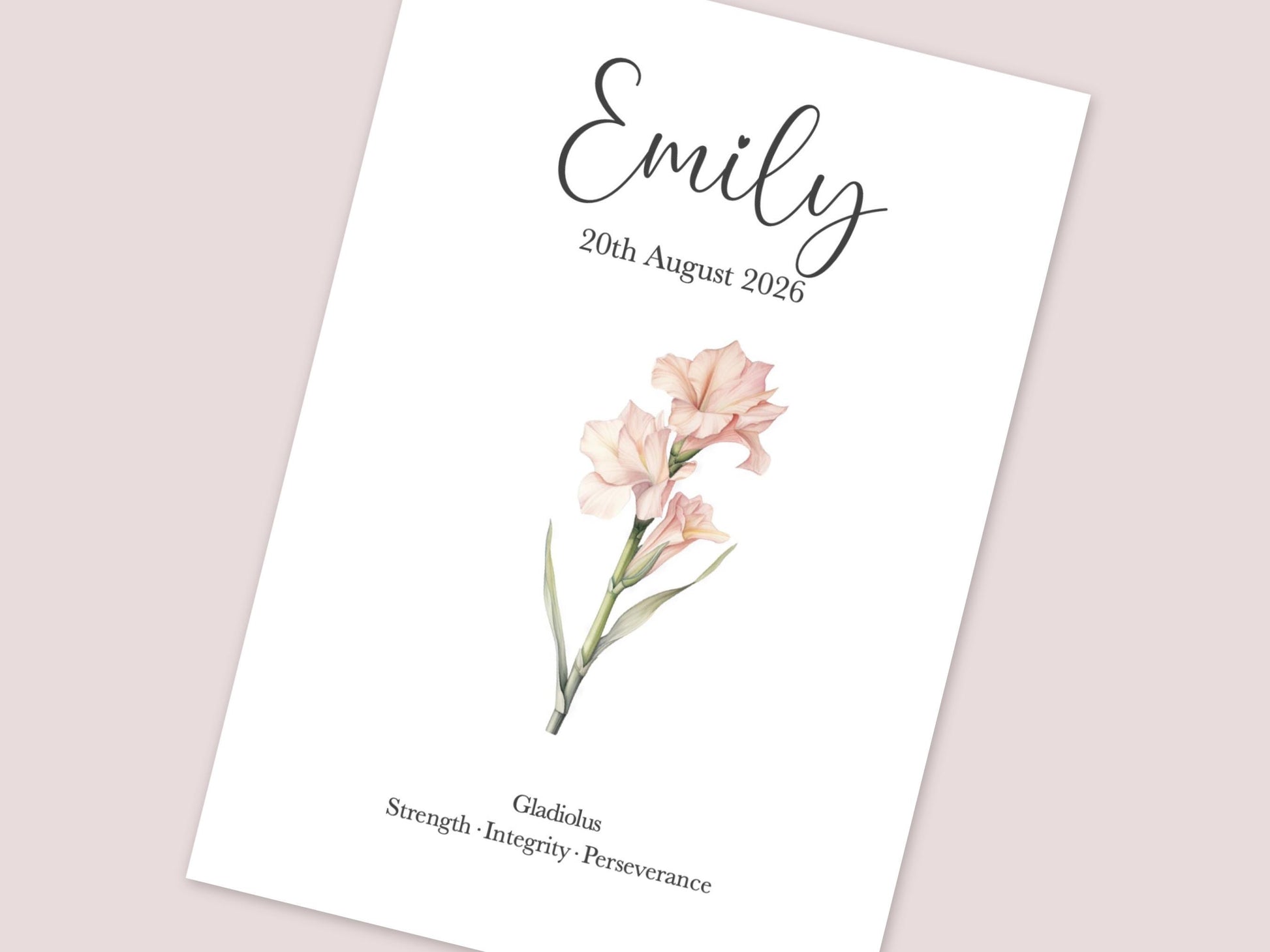 August Birthday Gift, Personalised August Birth Month Flower Print, Gladiolus or Poppy Wall Art, A4, A5, PDF