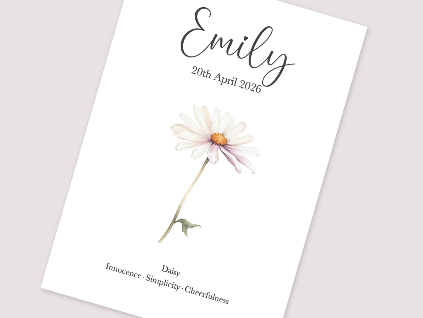 April Birthday Gift, Personalised April Birth Month Flower Print, Daisy or Sweet Pea Wall Art, A4, A5, PDF