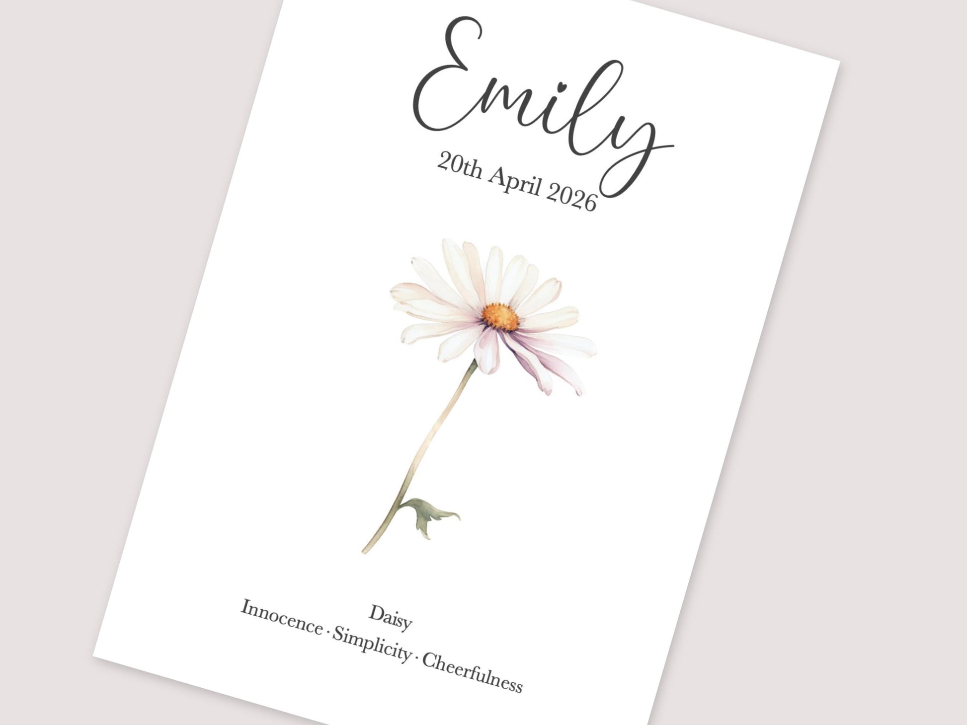 April Birthday Gift, Personalised April Birth Month Flower Print, Daisy or Sweet Pea Wall Art, A4, A5, PDF