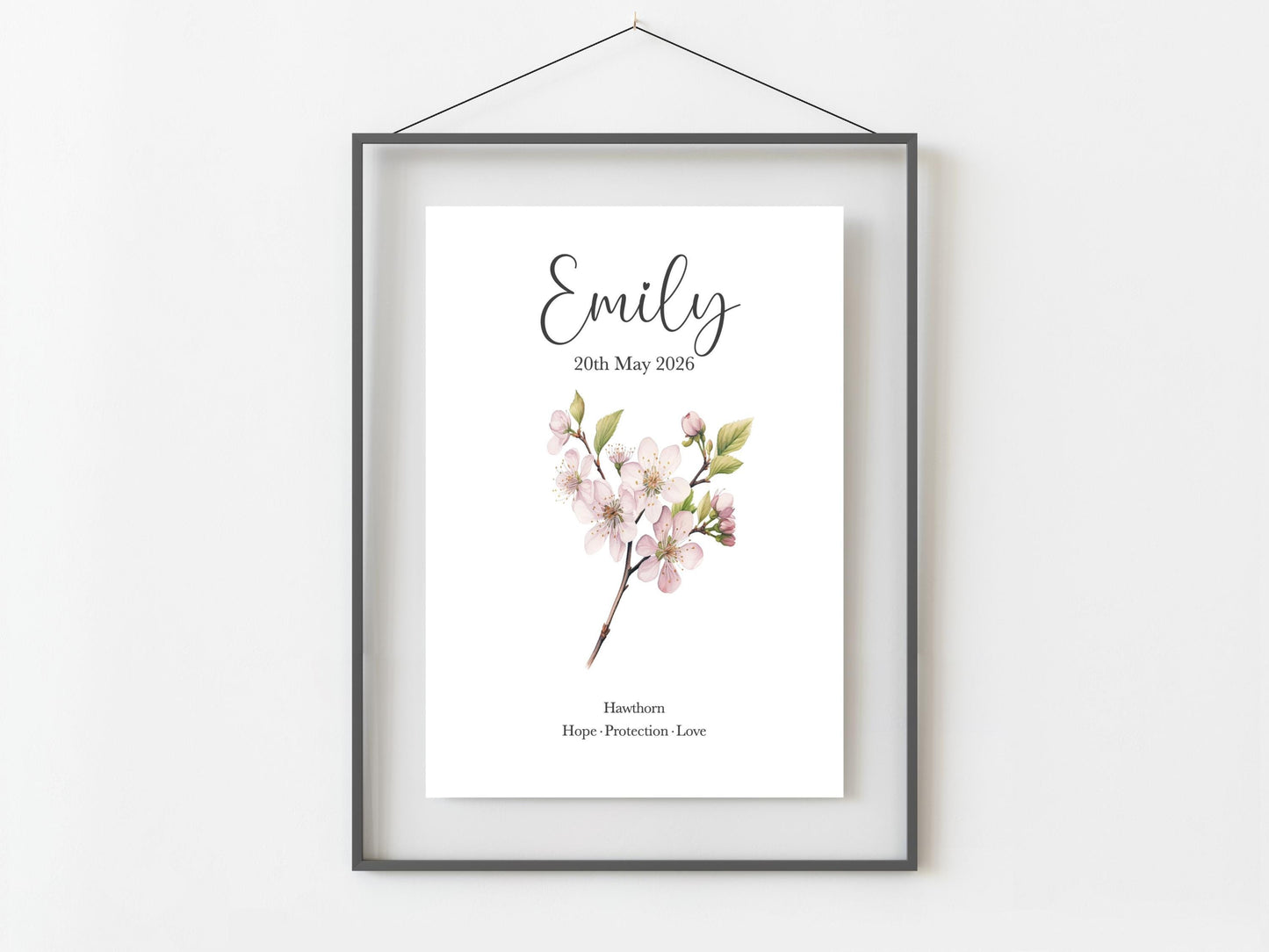 May Birthday Gift, Personalised May Birth Month Flower Print, Lily of the Valley or Hawthorn Wall Art, A4, A5, PDF