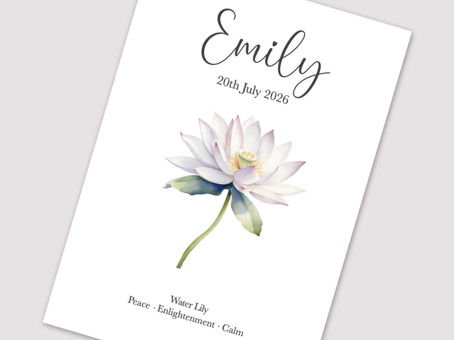 July Birthday Gift, Personalised July Birth Month Flower Print, Larkspur or Water Lily Wall Art, A4, A5, PDF