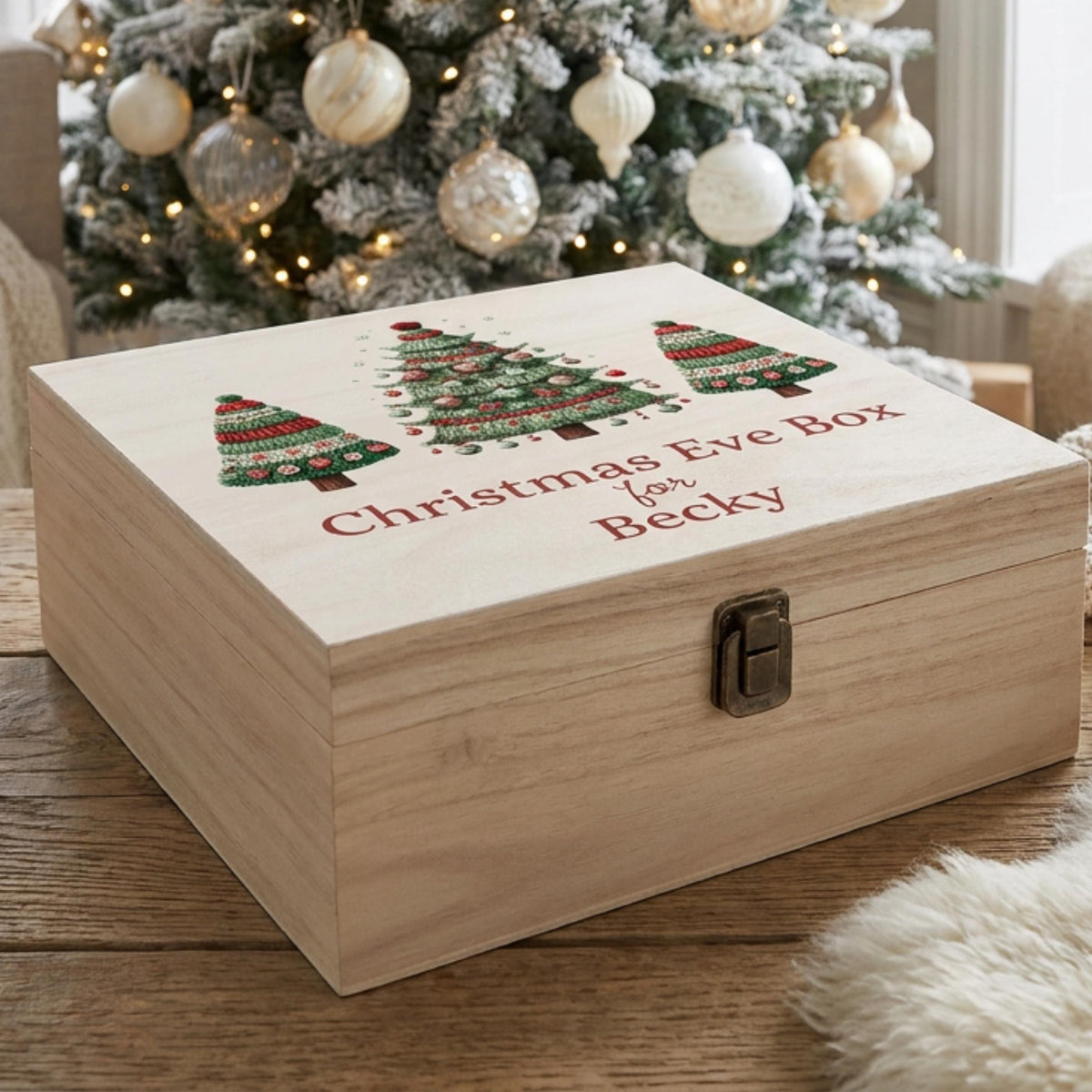 Personalised Christmas Eve Box | Knitted Christmas Trees Design