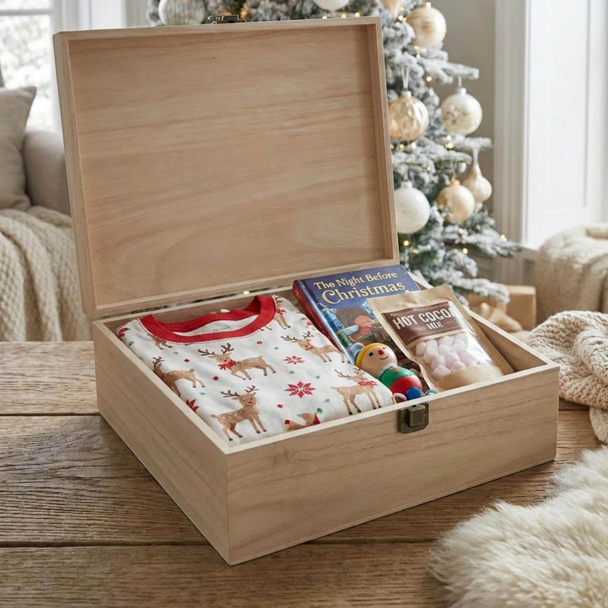 Christmas Eve Box For Girls – Personalised Wooden Printed Name Keepsake Box
