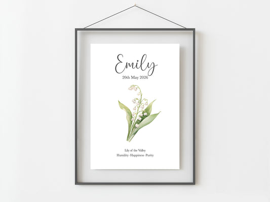 May Birthday Gift Personalised Birth Flower Print
