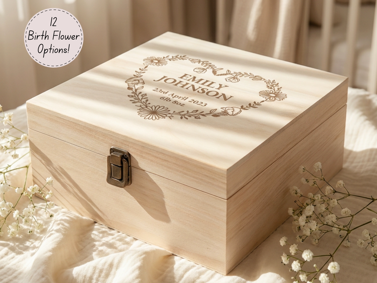 Personalised Baby Memory Box | Engraved Wooden Newborn Keepsake Box