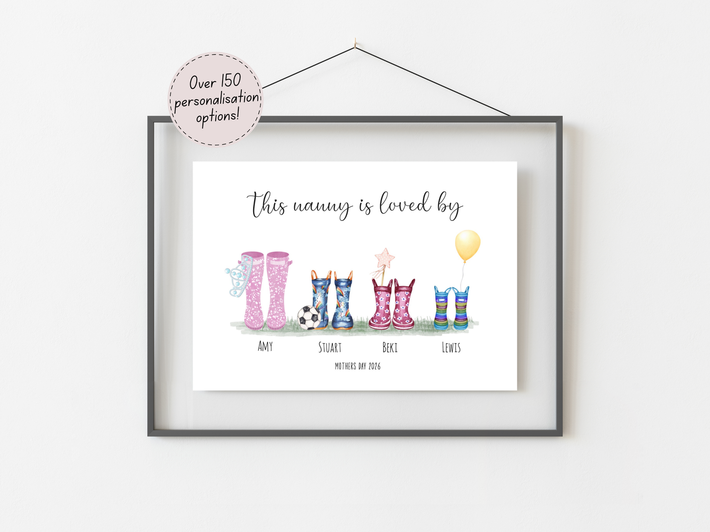 Personalised Nanny Mother’s Day Family Welly Boot Print