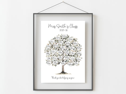 Personalised Teacher Class Tree Print with Student Names