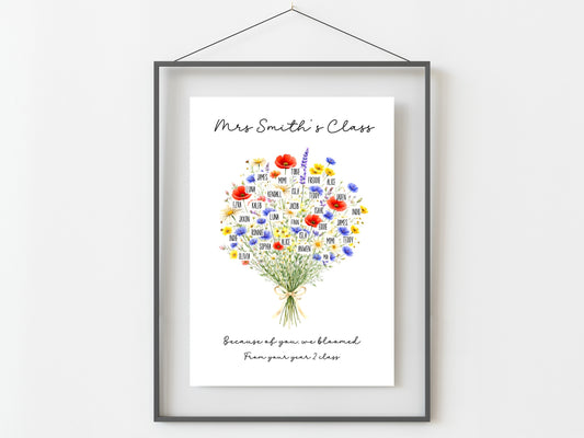 Personalised Teacher Flower Bouquet Print with Student Names