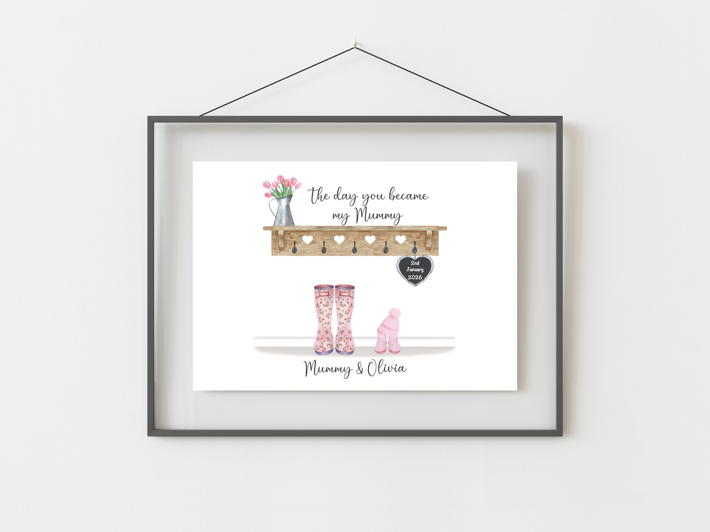 Personalised The Day You Became My Mummy Birth Date Welly Boot Print