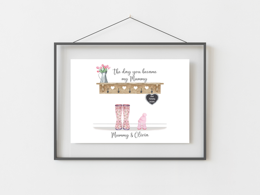 Personalised The Day You Became My Mummy Birth Date Welly Boot Print