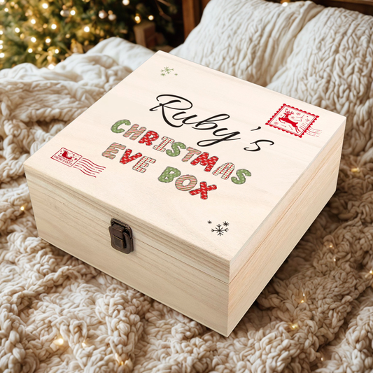 Personalised Wooden Christmas Eve Box | Printed Name Keepsake Box