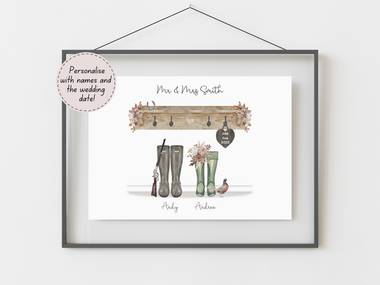 Personalised Country Wedding Gift | Custom Couple Names & Wedding Date