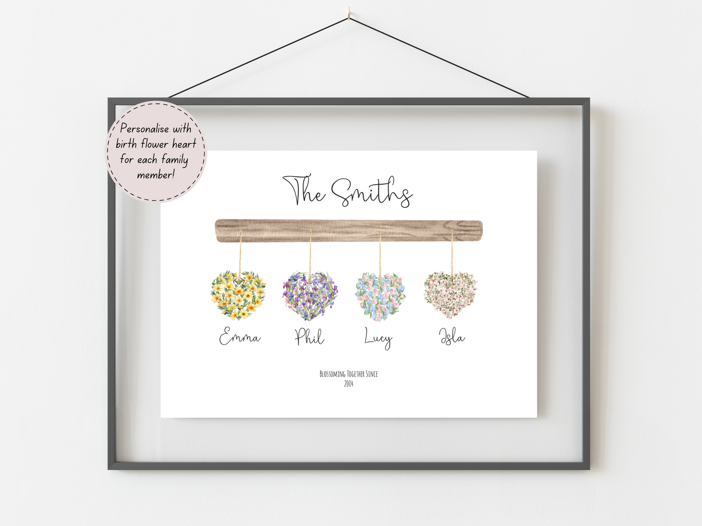 Personalised Family Birth Flower Heart Print – Unique Family Gift Idea