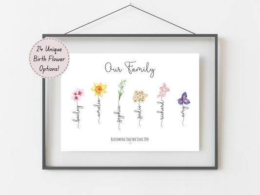Personalised Family Birth Flower Print – Unique Family Gift Idea