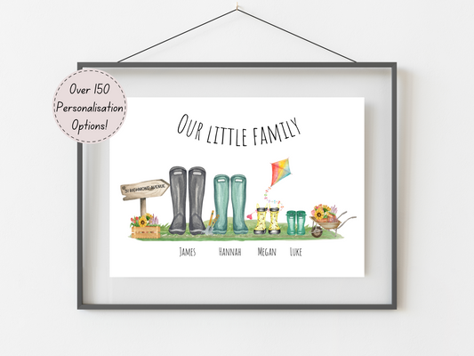Personalised Family Print – Unique Family Gift Idea with Welly Boots