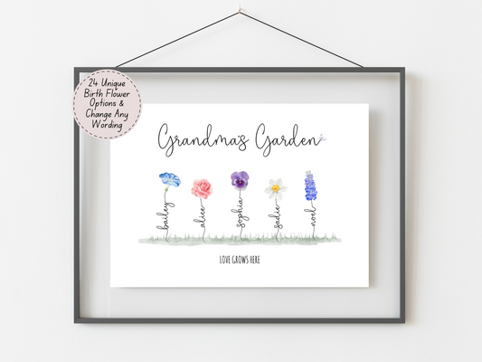 Personalised Gifts for Grandma – Birth Flower Print | Custom Name Art Gift